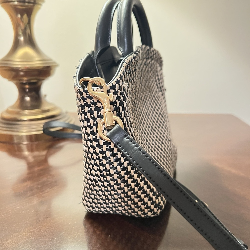 Cuyana Mini Palma Tote Natural/Black Italian Leather Trim Woven Coastal Luxury - Picture 7 of 14